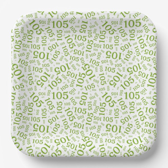 105th Birthday Party Green/White Random Pattern Paper Plates (Front)