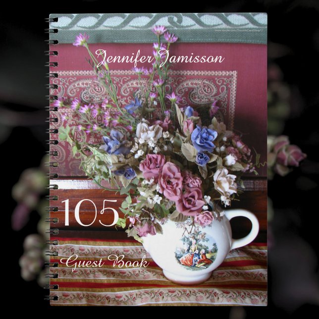 105th Birthday Party Guest Book, Vintage Teapot Notebook (Creator Uploaded)