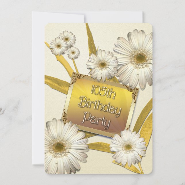105th Birthday Party Invitation with daisies (Front)