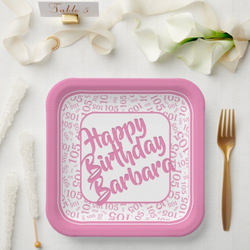 105th Birthday Party Number Pattern Pink White Paper Plates