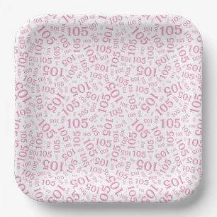 105th Birthday Party Pink/White Random Pattern Paper Plates