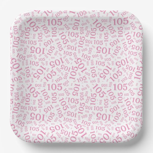 105th Birthday Party PinkWhite Random Pattern Paper Plates