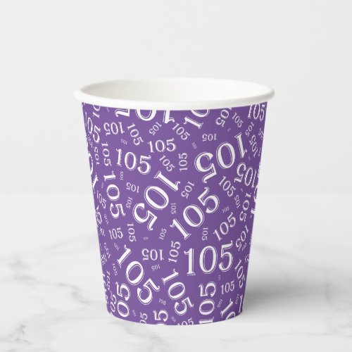 105th Birthday Party PurpleWhite Random Pattern Paper Cups