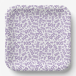 105th Birthday Party Purple/White Random Pattern Paper Plates