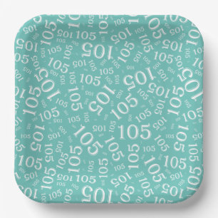 105th Birthday Party Teal/White Random Pattern Paper Plates