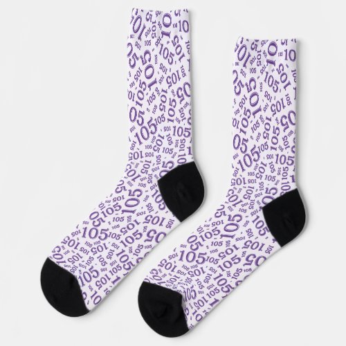 105th Birthday PurpleWhite Random Number Pattern Socks