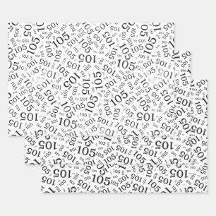 105th Birthday Random Number Pattern Black/White Wrapping Paper Sheets