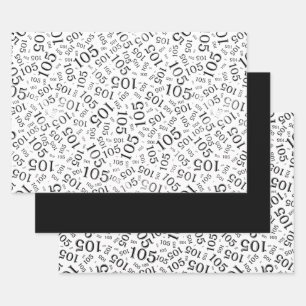 105th Birthday Random Number Pattern Black/White Wrapping Paper Sheets