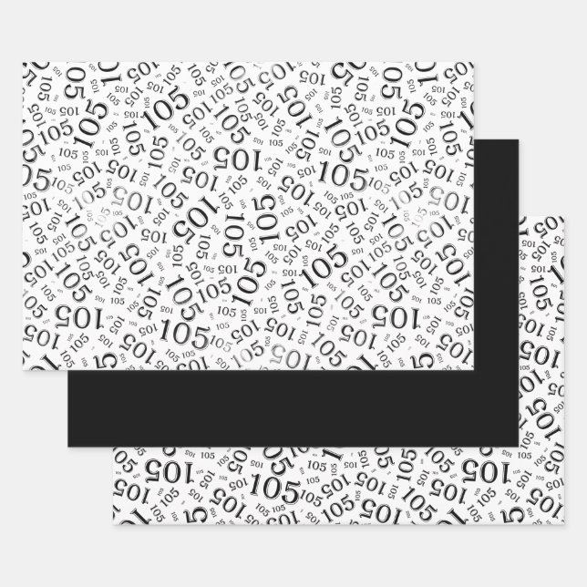 105th Birthday Random Number Pattern Black/White Wrapping Paper Sheets (Set)