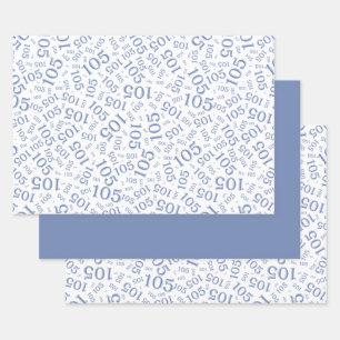 105th Birthday Random Number Pattern Blue/White Wrapping Paper Sheets