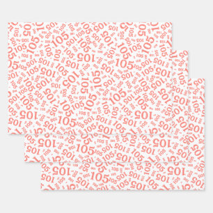 105th Birthday Random Number Pattern Coral/White Wrapping Paper Sheets
