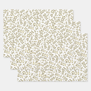 105th Birthday Random Number Pattern Gold/White Wrapping Paper Sheets
