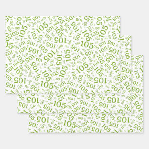 105th Birthday Random Number Pattern Green/White Wrapping Paper Sheets