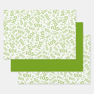 105th Birthday Random Number Pattern Green/White Wrapping Paper Sheets