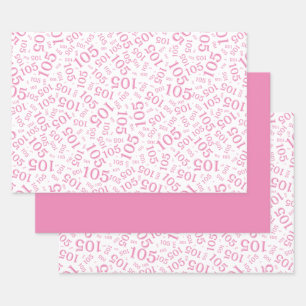 105th Birthday Random Number Pattern Pink Co/White Wrapping Paper Sheets