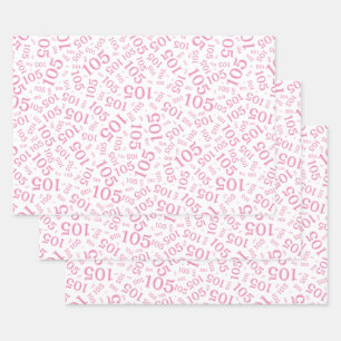 105th Birthday Random Number Pattern Pink/White Wrapping Paper Sheets