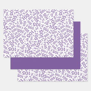 105th Birthday Random Number Pattern Purple/White Wrapping Paper Sheets