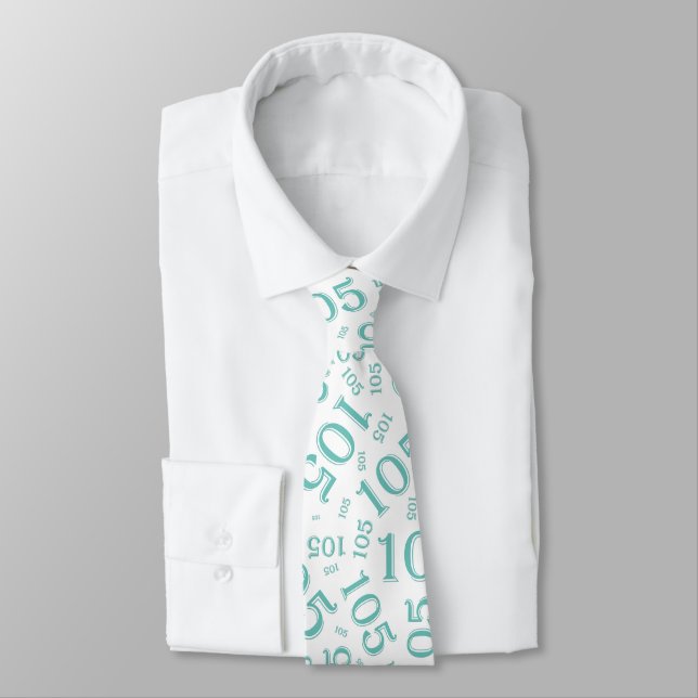 105th Birthday Random Number Pattern Teal Neck Tie (Tied)