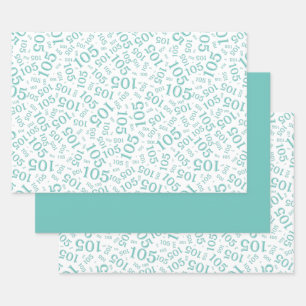 105th Birthday Random Number Pattern Teal/White Wrapping Paper Sheets