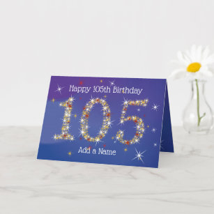 105th Birthday - Star Numbers - Blue - Age 105 Card