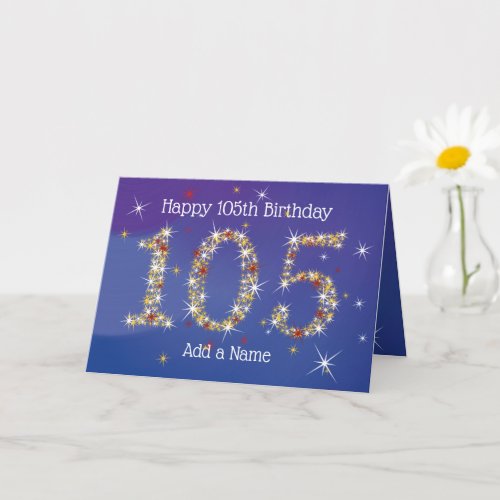 105th Birthday _ Star Numbers _ Blue _ Age 105 Card