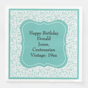 105th Birthday Teal/White Bracket Number Pattern  Paper Dinner Napkins