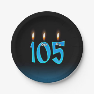 105th Birthday with lit candle numbers Paper Plates