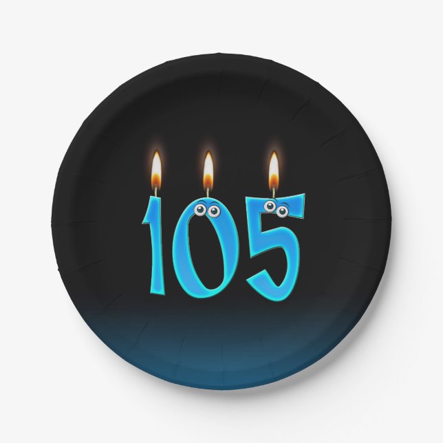 105th Birthday with lit candle numbers Paper Plates (Front)