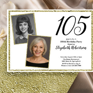 105th Custom Photo White and Gold Invitation