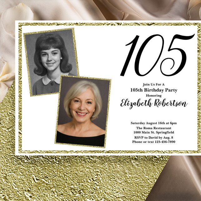 105th Custom Photo White and Gold  Invitation (Creator Uploaded)