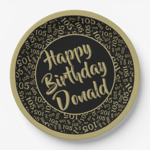 105th Party Random Number Pattern Black/White Paper Plates