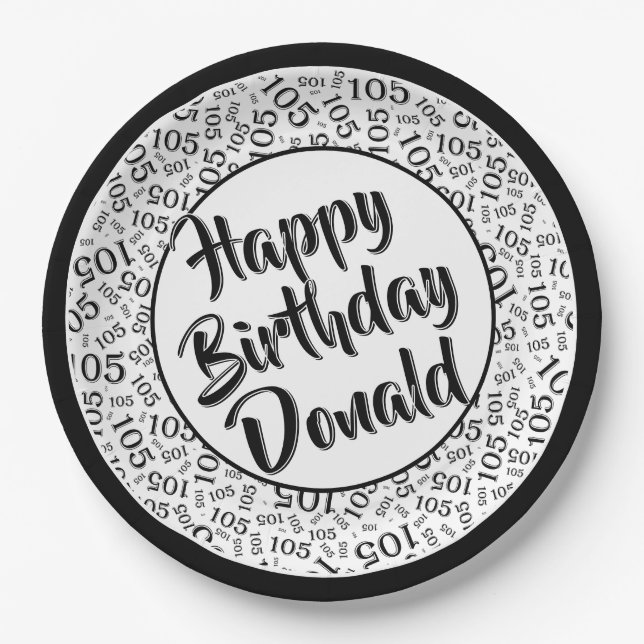 105th Party Random Number Pattern Black/White Paper Plates (Front)
