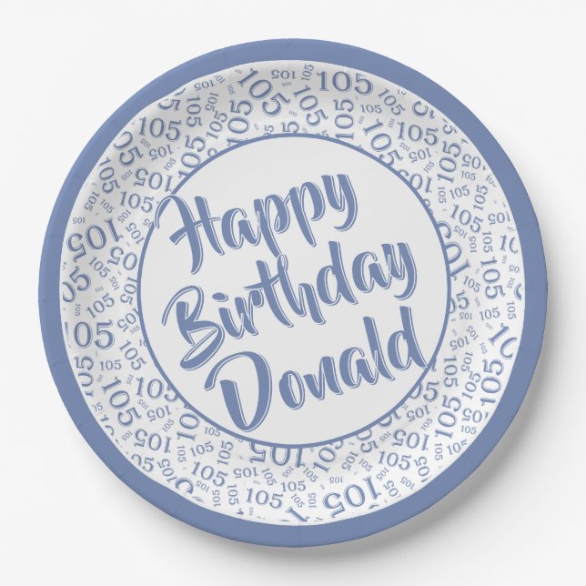 105th Party Random Number Pattern Blue/White Paper Plates (Front)