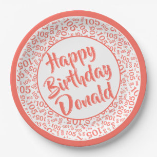 105th Party Random Number Pattern Corall/White Paper Plates