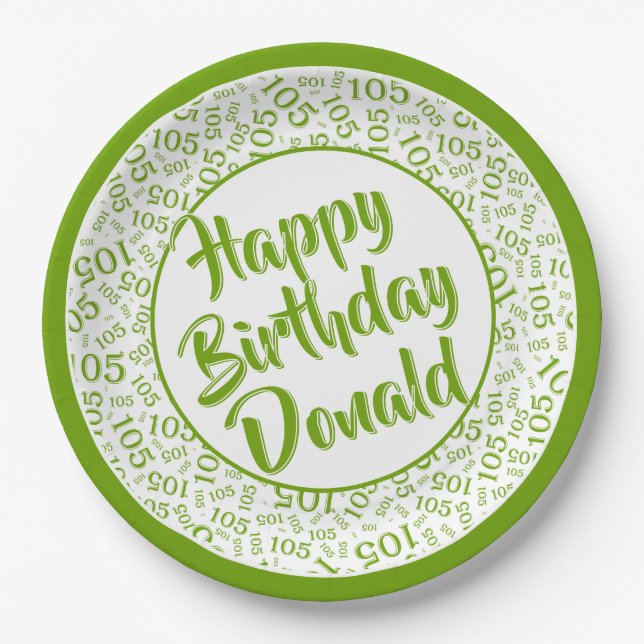 105th Party Random Number Pattern Green/White Paper Plates (Front)