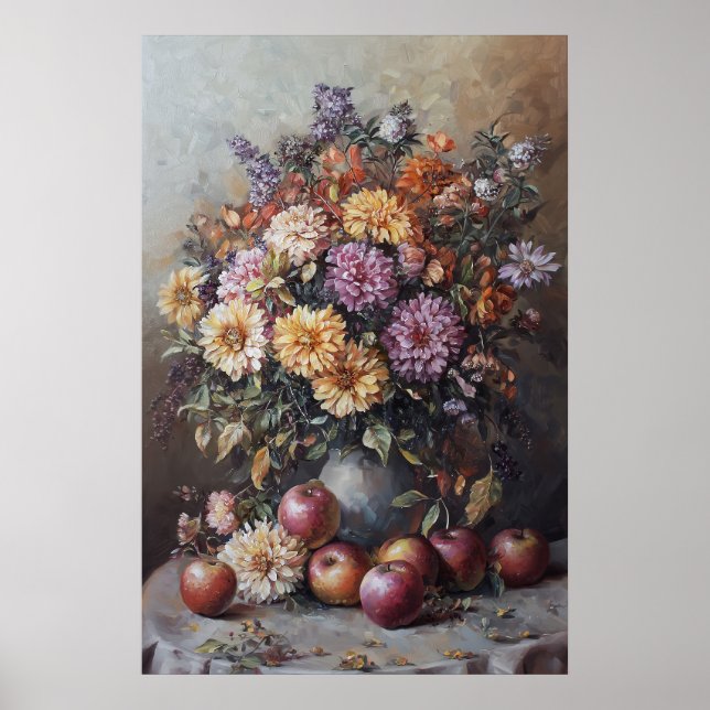 1069 Autumn Flowers And Apples Poster (Front)