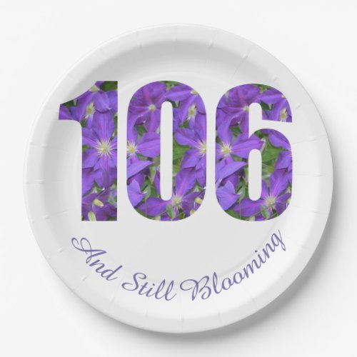 106 And Still Blooming 106th Birthday Paper Plate