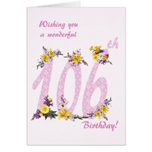 106th Birthday Flower Decorated Numbers Cards