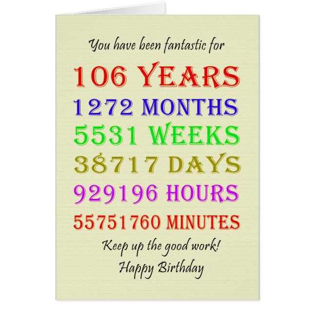 106th Birthday Milestones Cards (Front)