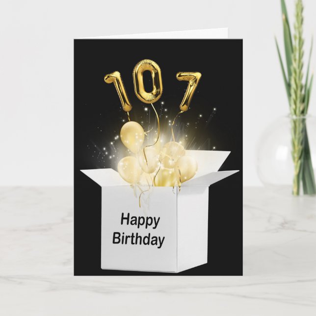 107th Birthday Balloons In White Box    Card (Front)