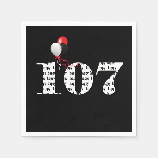 107th Birthday party balloons Napkins (Front)
