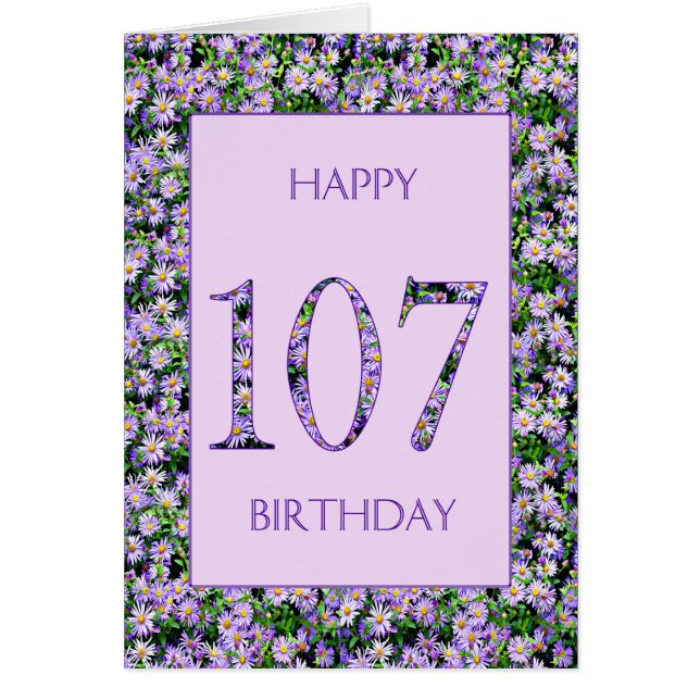 107th Birthday Purple Daisies Cards (Front)