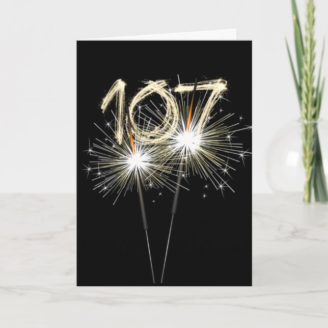107th Birthday Sparklers on Black    Card (Front)