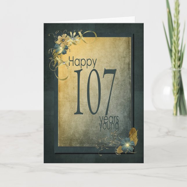 107th Birthday-vintage frame Card (Front)