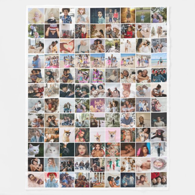 108 Photo Collage  Unique Personalized DIY Custom Fleece Blanket (Front)