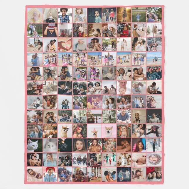 108 Photo Collage  Unique Personalized DIY Custom Fleece Blanket (Front)