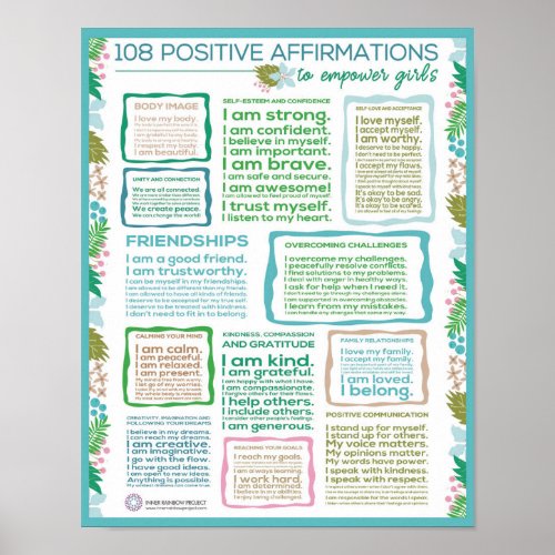 108 Positive Affirmations to Empower Girls Poster