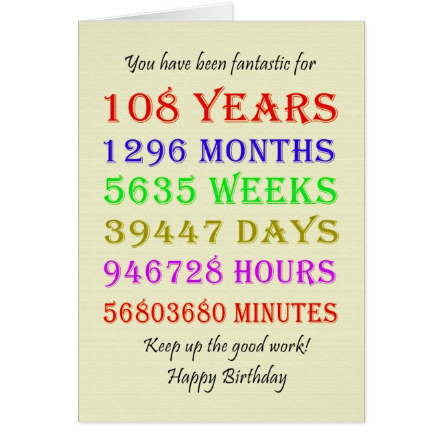 108th Birthday Milestones Cards (Front)