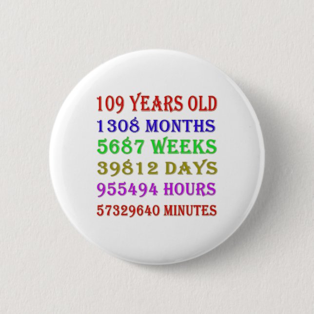 109th  Birthday Milestones Button (Front)