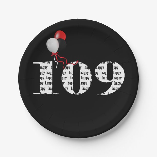109th birthday party balloons paper plates (Front)